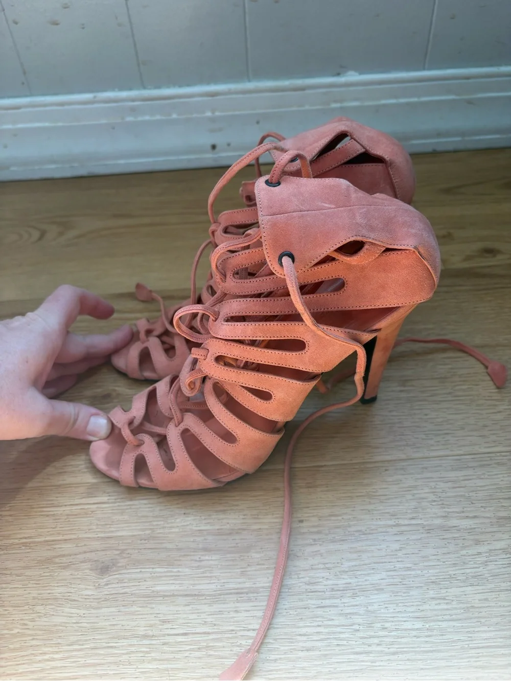 Hermes Impulsion Strappy Gladiator Pink Suede Sandals